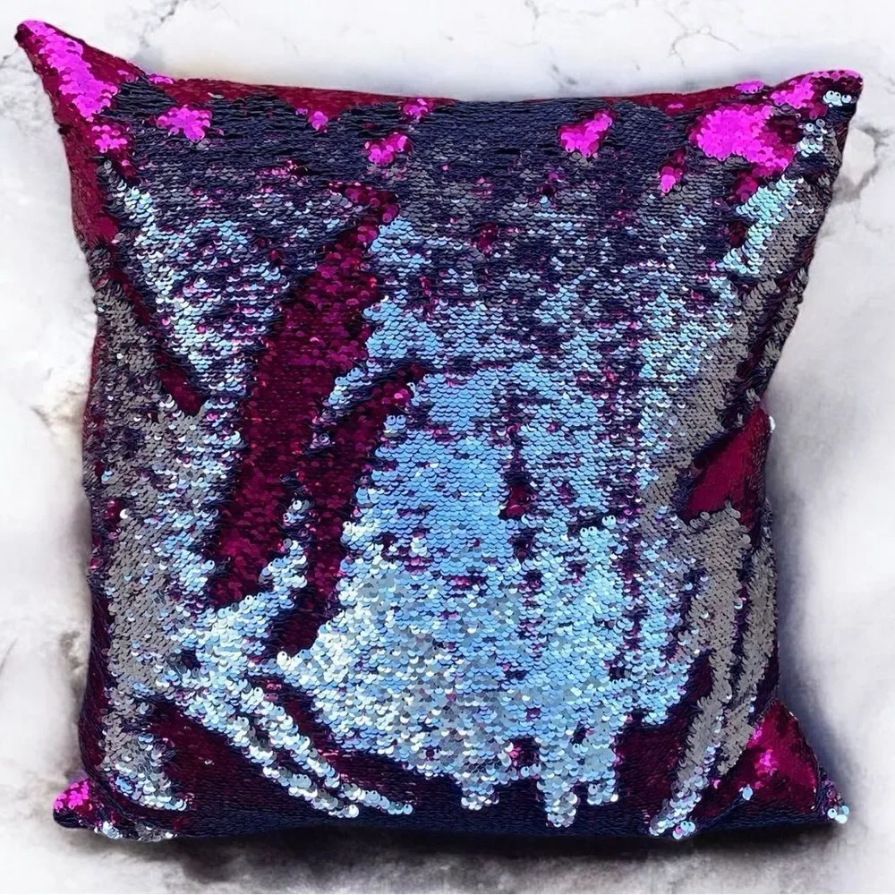 Aviva Stanoff Sequin Hot Pink/Silver/Black Luxury Designer Pillow NWOT